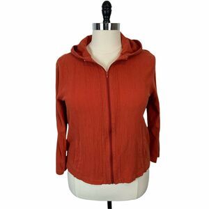Chico's Jacket Women's Rust Orange Crinkle Cotton Long Sleeves Full Zip  size 12